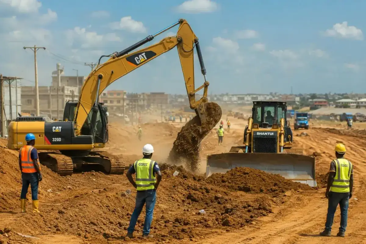 CAT 320D and Shantui SD16 working in Lagos, Nigeria